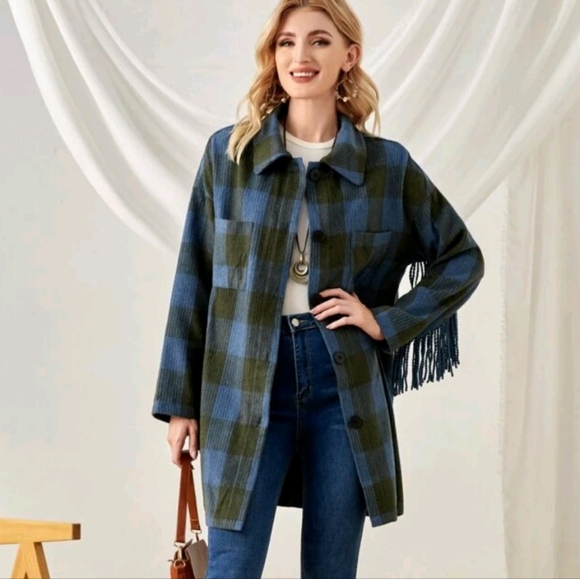 NWT Emery Rose Fringe Flannel Western Jacket - Picture 1 of 6